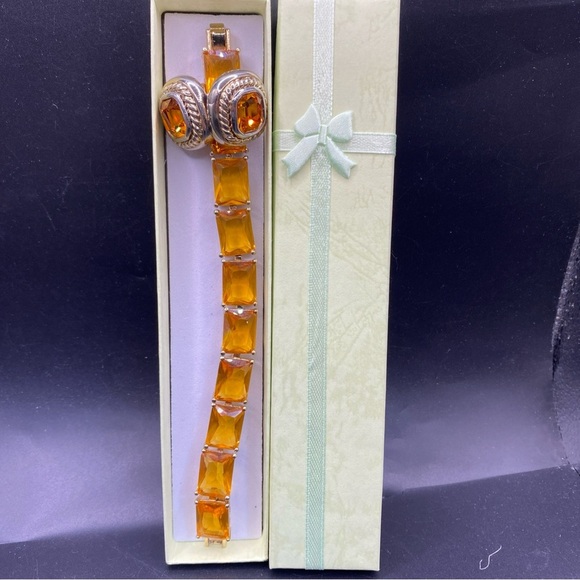 Bracelet & Earrings Set. Vintage art Retro Citrine. - Picture 2 of 12